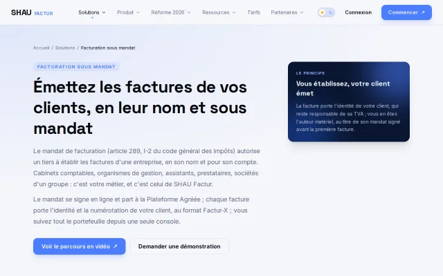Capture de la page Facturation sous mandat de factur.shau.fr