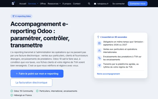 Capture de la page Accompagnement e-reporting Odoo